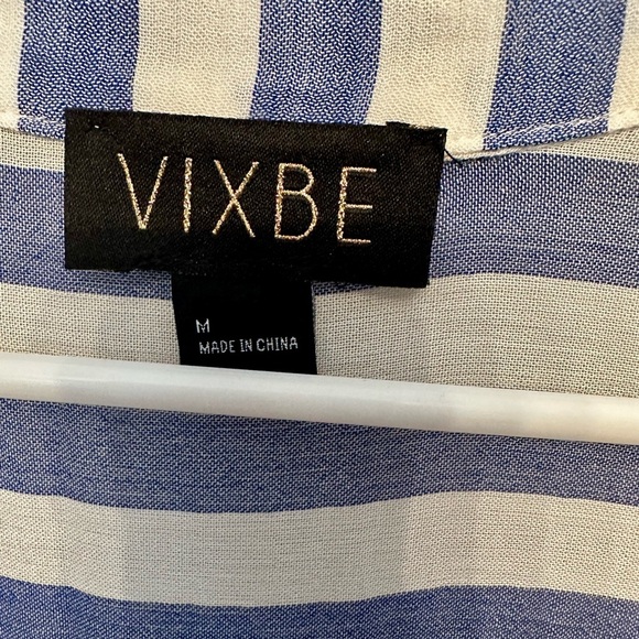 Women's Blue and White Striped Button-Down Shirt w/ Tie Front Medium - Picture 2 of 6